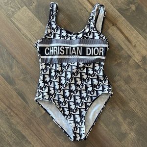 White and navy swimsuit